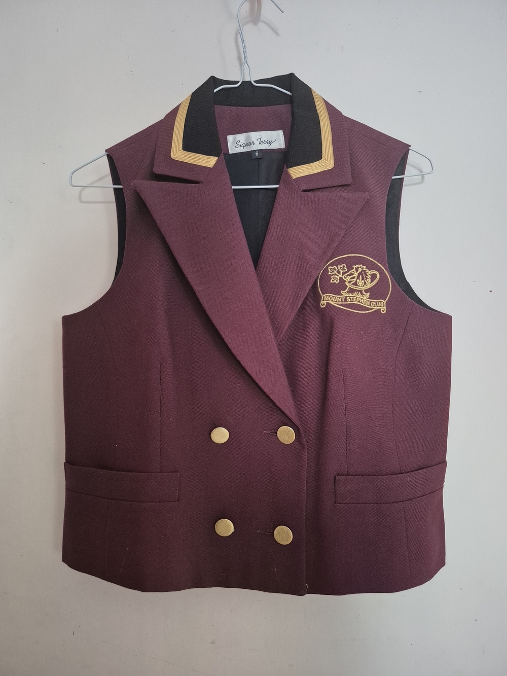 Vintage Burgundy Private Club Vest with Gold Trim